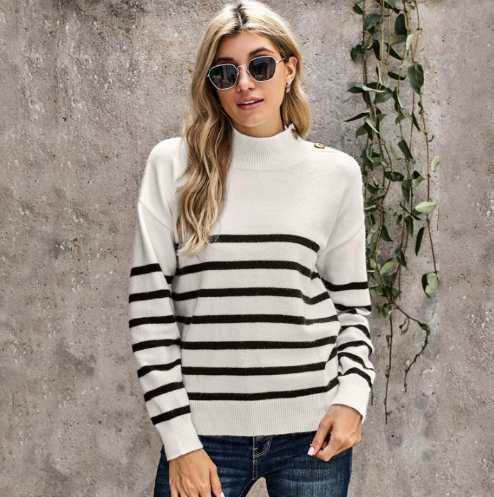 Modern Striped Sweater with Button Detail