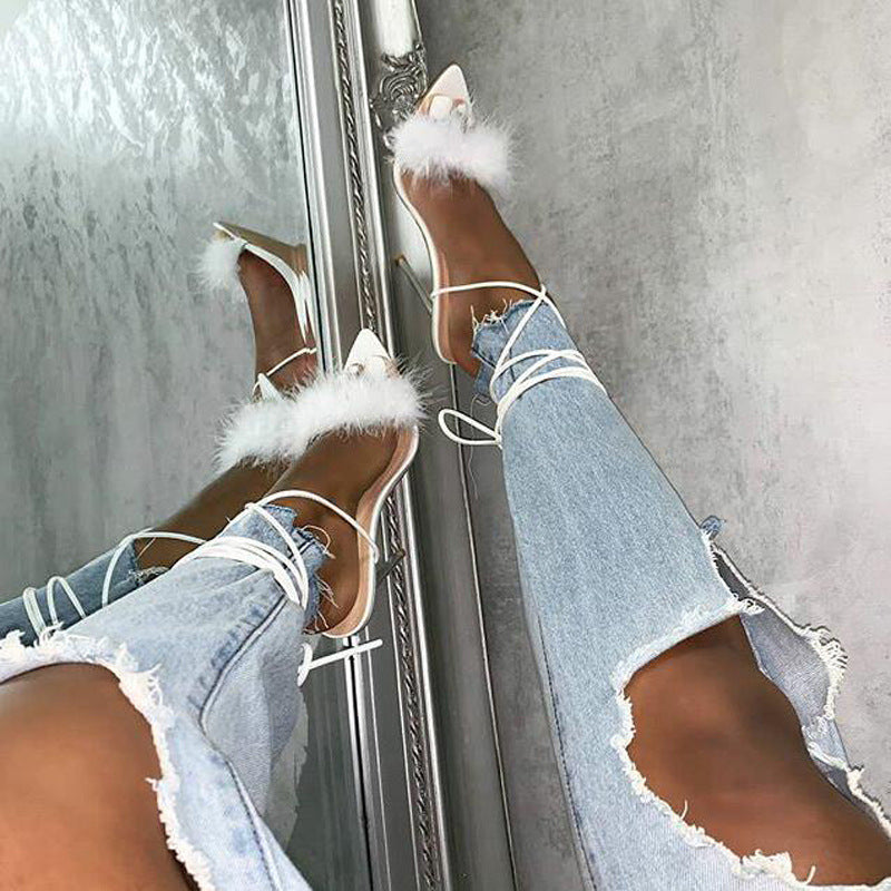 Feather Strap Crystal Heels