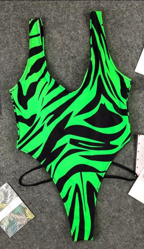 Tiger Print Strappy One-piece Swimsuit (Color Options)