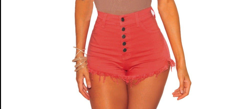 Pantalones cortos de mezclilla con botones y borlas para mujer (opciones de color)