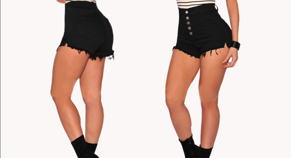 Damen-Jeansshorts mit Knöpfen und Quasten (Farboptionen)