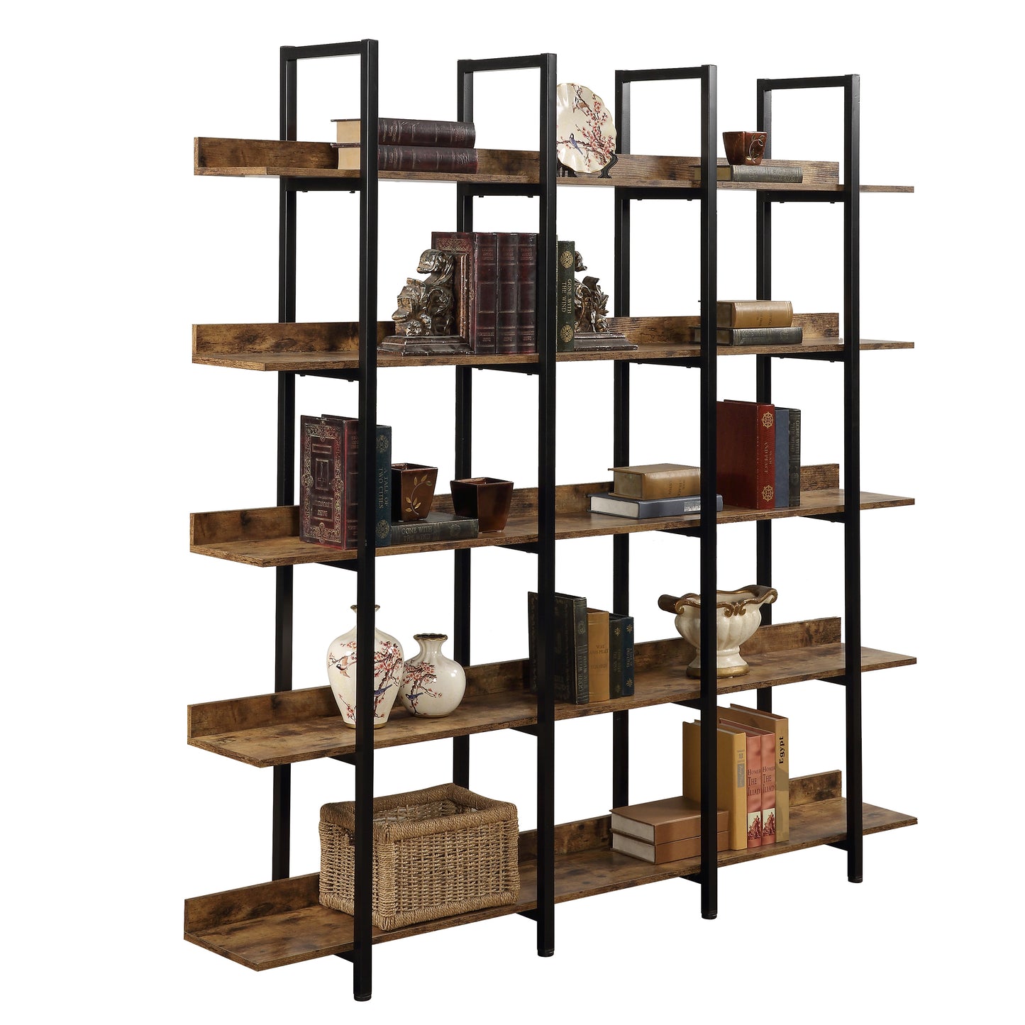 Librería de estilo industrial de 5 niveles con estructura de metal