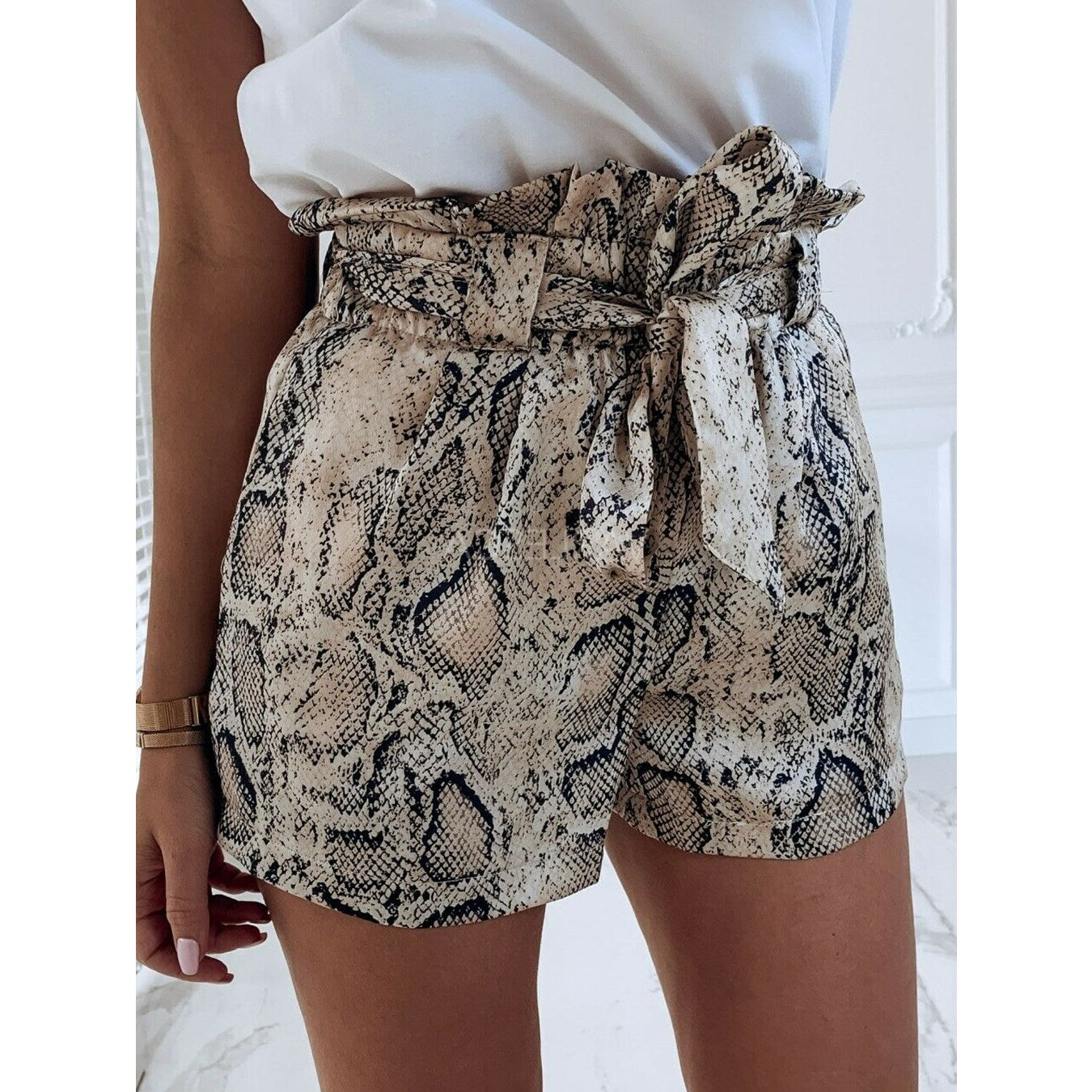 High-Waist Snake Print Summer Shorts