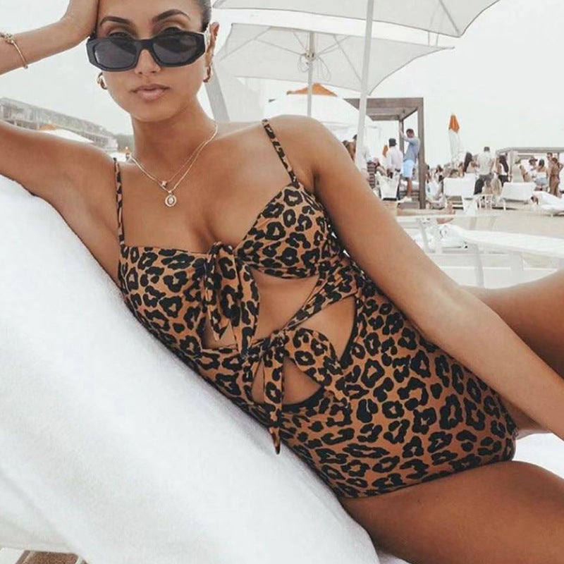 Leopard Printed Under Bust Cutout Swimsuit
