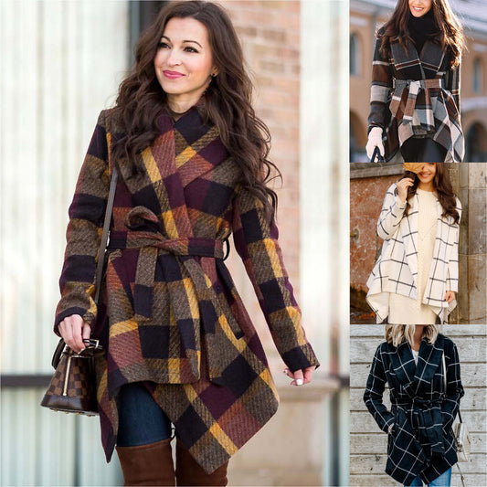 Women's Plaid Wrapped Coat Jacket