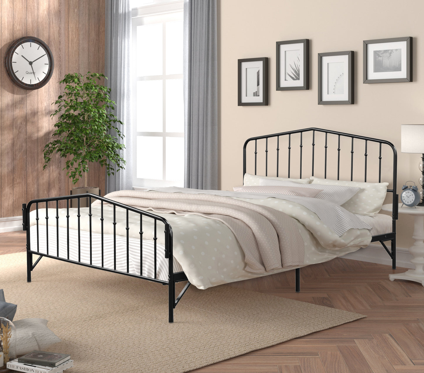 Cama con dosel tamaño queen desmontable de metal antiruido