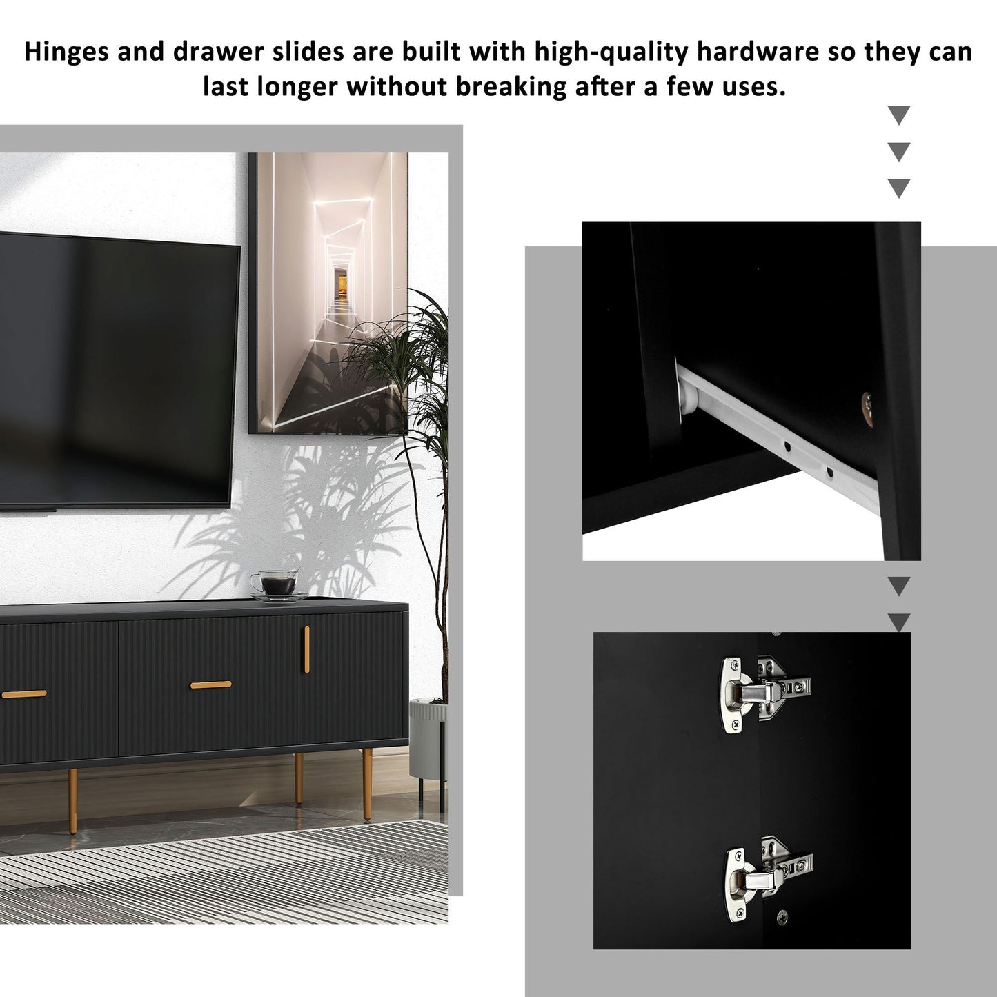 Mueble para TV moderno en negro y champán (para televisores de hasta 75'')
