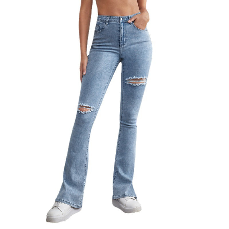Damen-Jeans mit hohem Bund und Knöchelschlitz