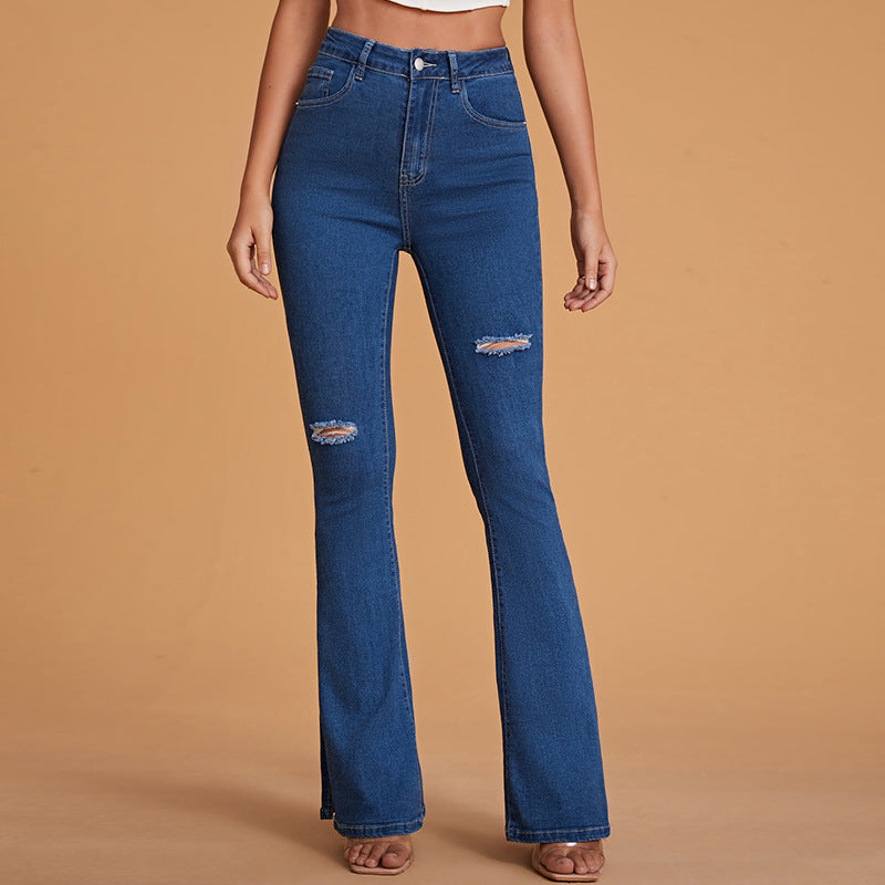 Damen-Jeans mit hohem Bund und Knöchelschlitz