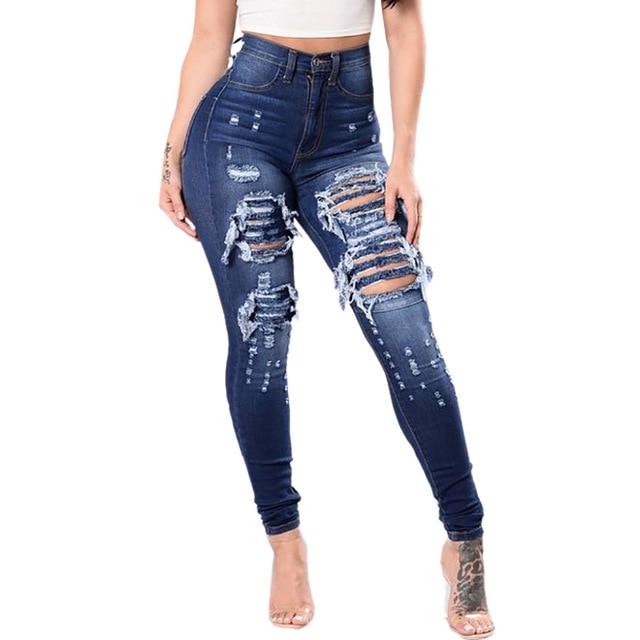 Women's High Waisted Ripped Blue Jeans