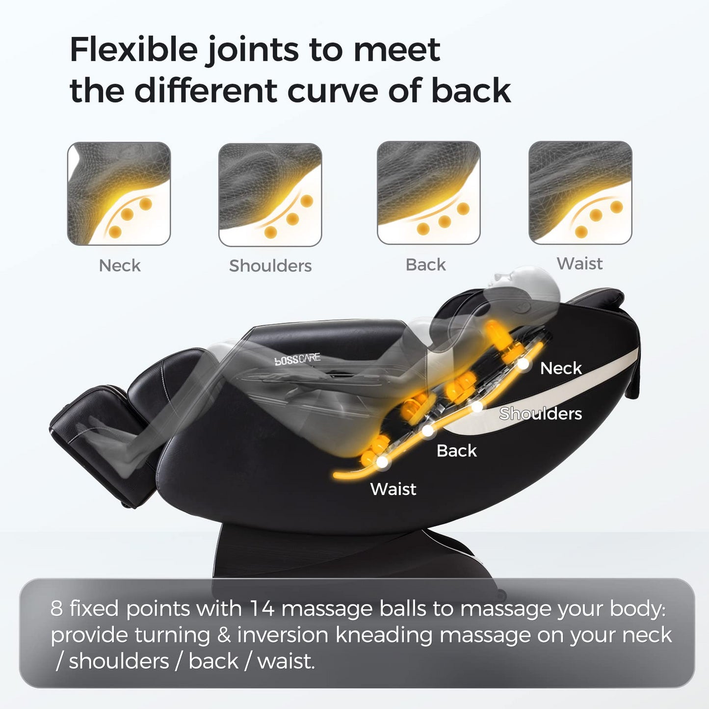 BOSSCARE Sillón reclinable de masaje con bolsa de aire de gravedad cero y altavoz Bluetooth de masaje con rodillo