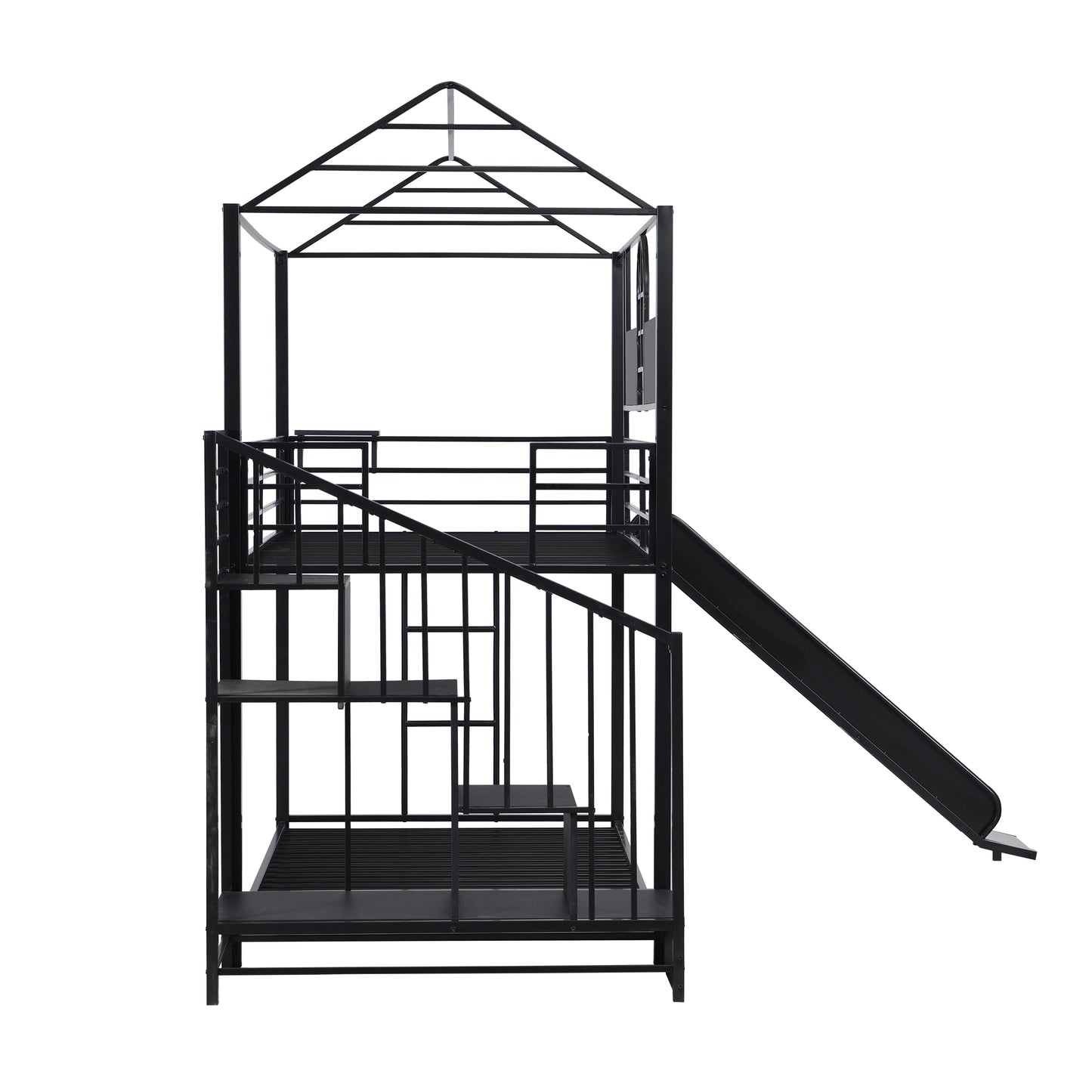 Cool Kids House Shaped Bunk Bed with Slide and Storage Steps