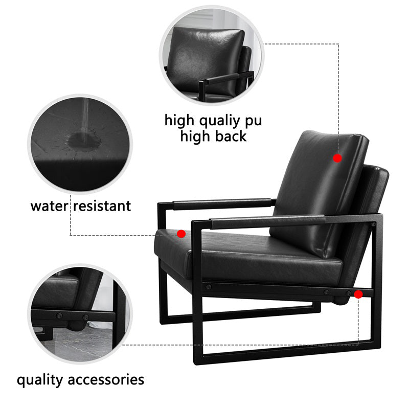 Low Profile Modern Black Leather Accent Chair