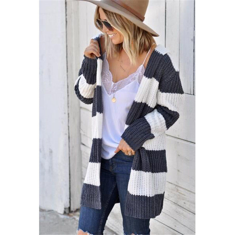 Knitted Color Block Hooded Sweater jacket