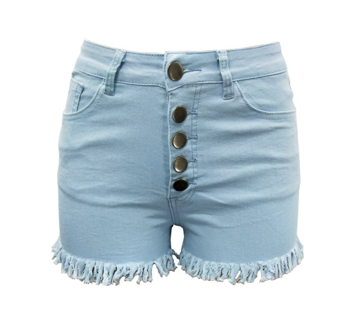 Pantalones cortos de mezclilla con botones y borlas para mujer (opciones de color)