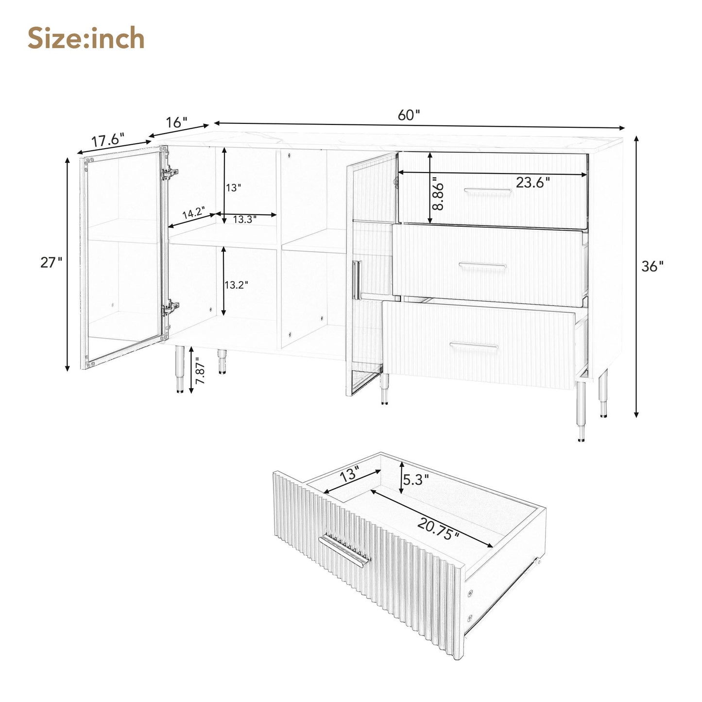 White Modern Sideboard Buffet Cabinet