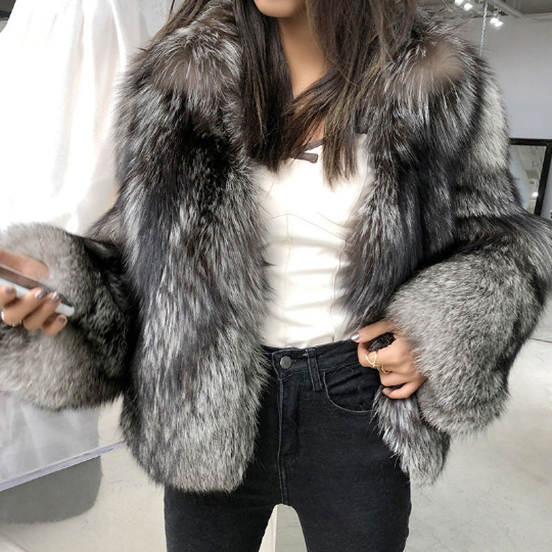 Women's Grey Faux Fur Coat