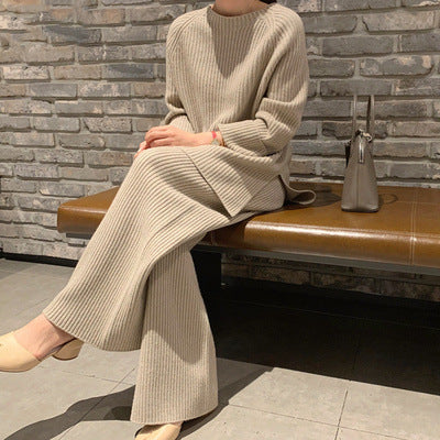 Zweiteiliges Damen-Pullover-Set mit weitem Bein
