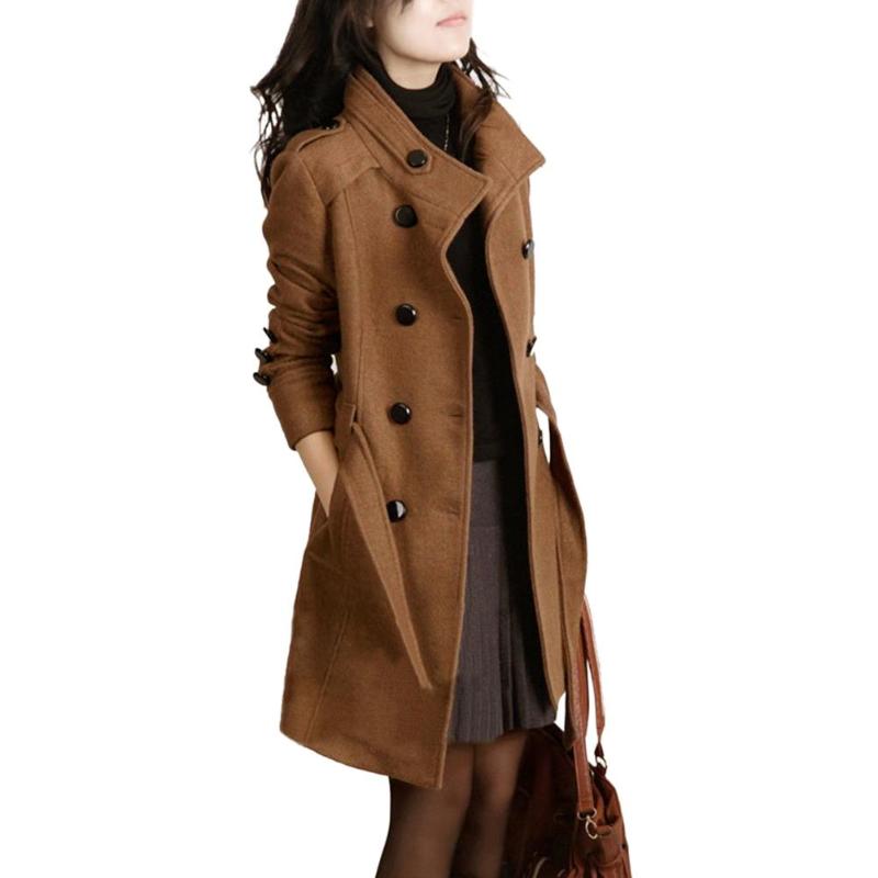 Woolen Button Belted Trench Coat