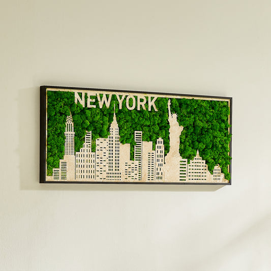 New York Moss City Silhouette Metall-Wandkunst, klein