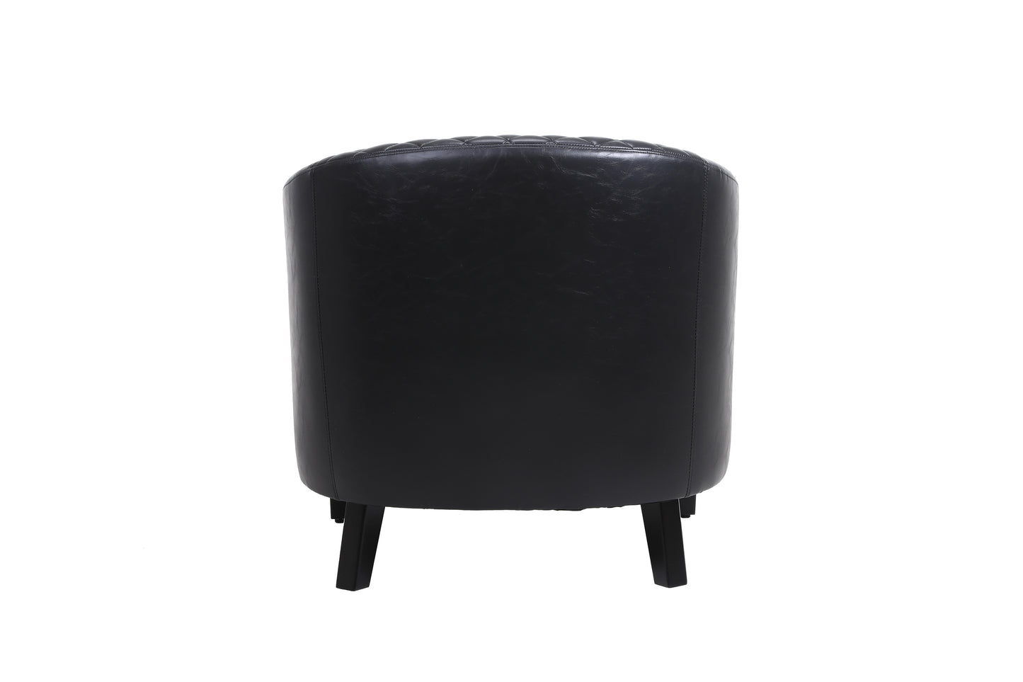 Elegante silla decorativa tipo barril de cuero negro