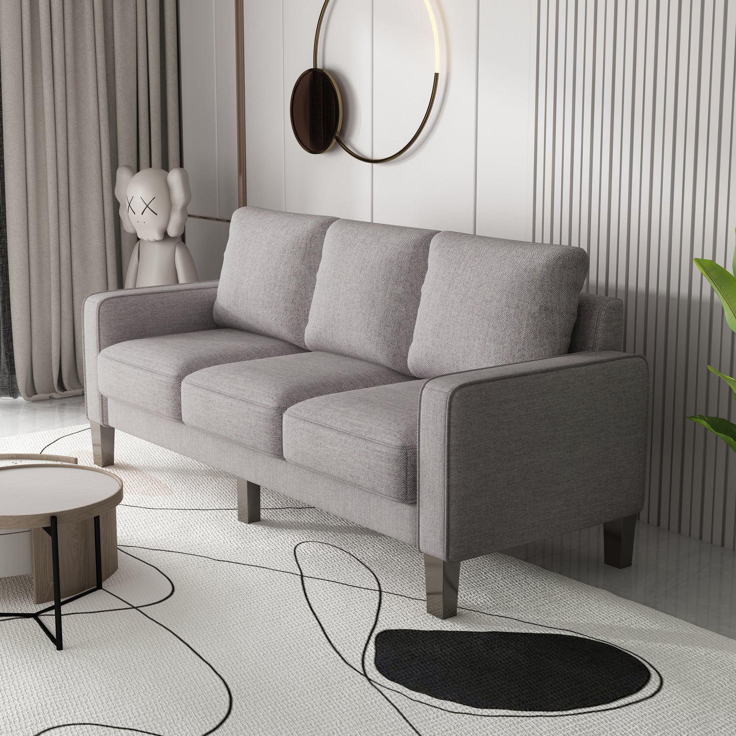 Modern Light Grey Linen Sofa