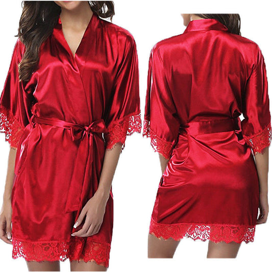 Satin and Lace Robe Lingerie Pajamas (9 Colors)