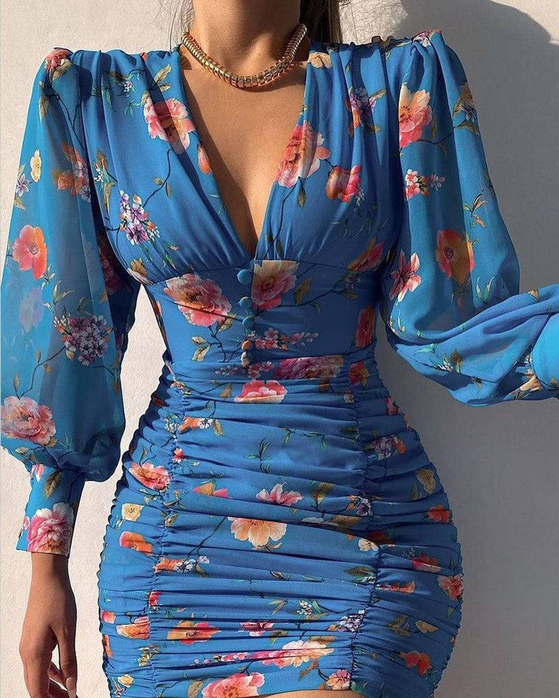 IT GIRL Rushed Bottom Multi-Color Bell Shaped Sleeve Dress