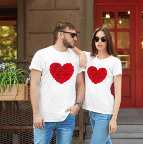 Camisa de manga corta para parejas de San Valentín Rose Love