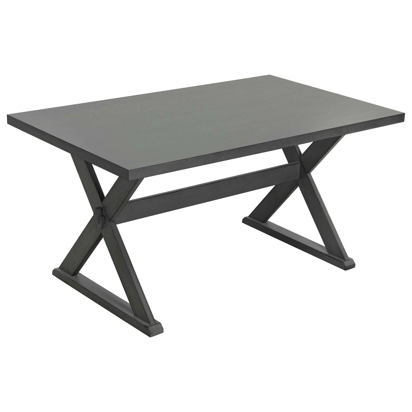 Juego de comedor rústico de 6 piezas, mesa rectangular con estructura en X y 4 sillas y banco tapizados (gris)
