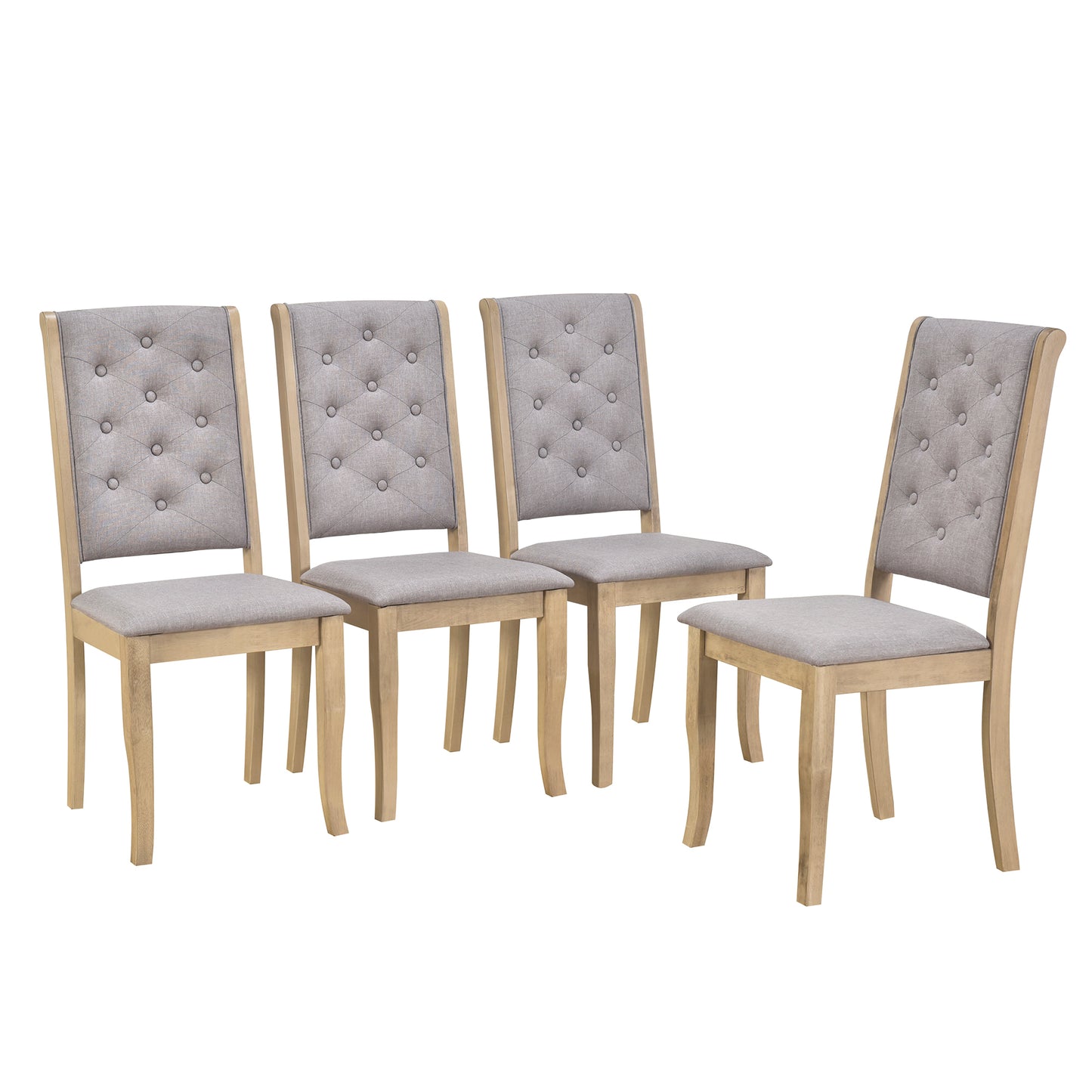 Juego de comedor retro de 6 piezas con patas de mesa con desplazamiento exclusivo y asientos tapizados (lavado gris)