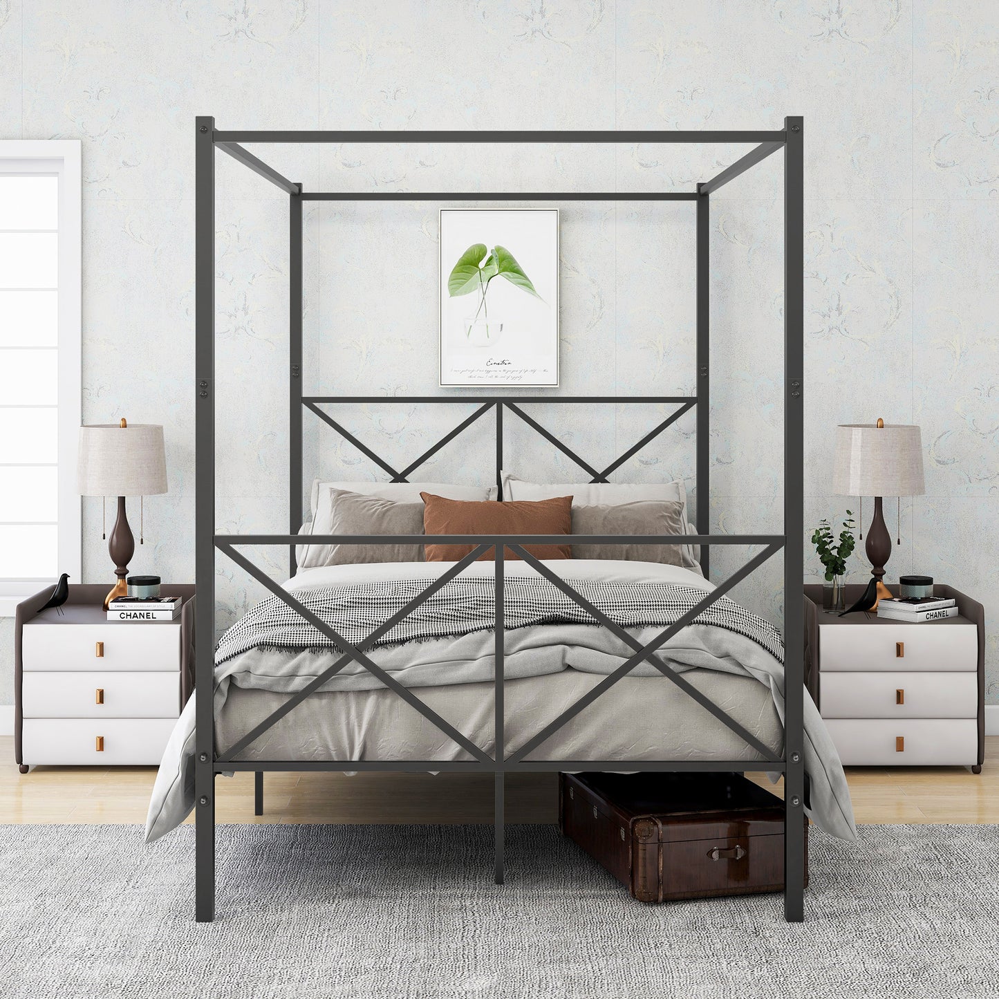 Full Size Metal Canopy X-Detail Bed Frame