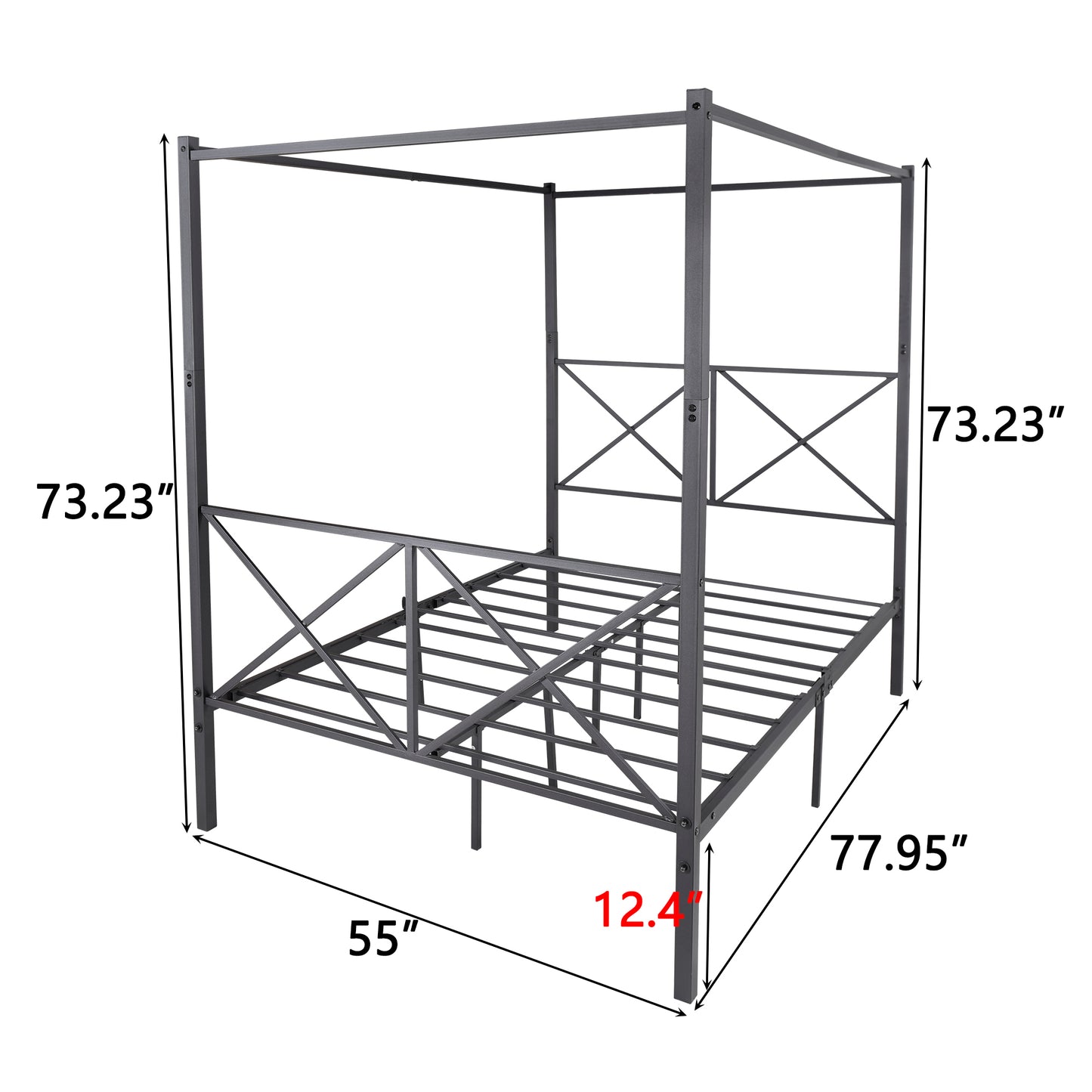 Estructura de cama con detalle en X y dosel de metal de tamaño completo