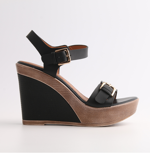 Buckle Color Block Wedge Heel Sandal (Color Options)