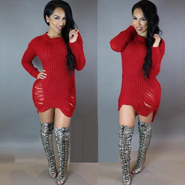 Loose Ripped Knitted Sweater Dress