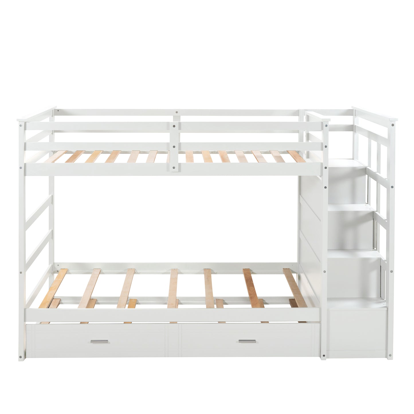 Solid Wood Twin Over Twin Bunk Bed with Trundle, Storage, and Staircase