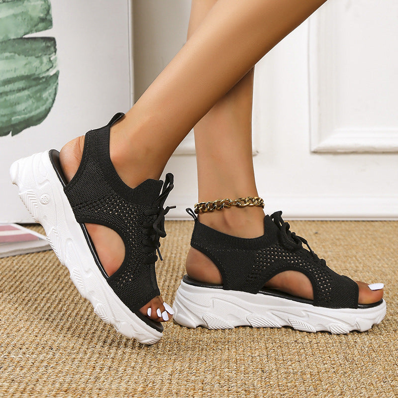 Women's Mesh Lace-up Thick Sole Sandals