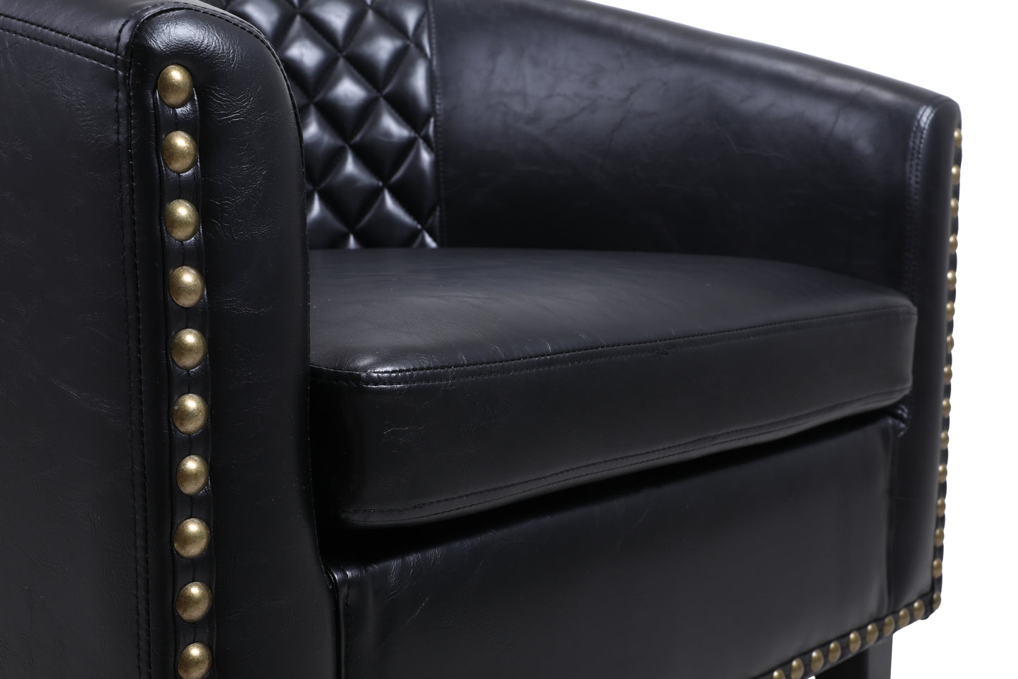 Sleek Black Leather Barrel Accent Chair