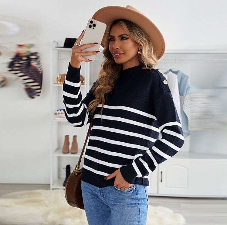 Modern Striped Sweater with Button Detail