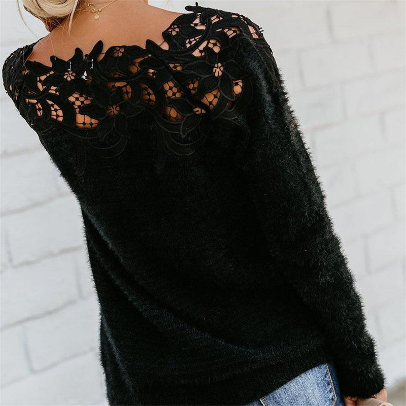 Furry Lace Long Sleeve Sweater