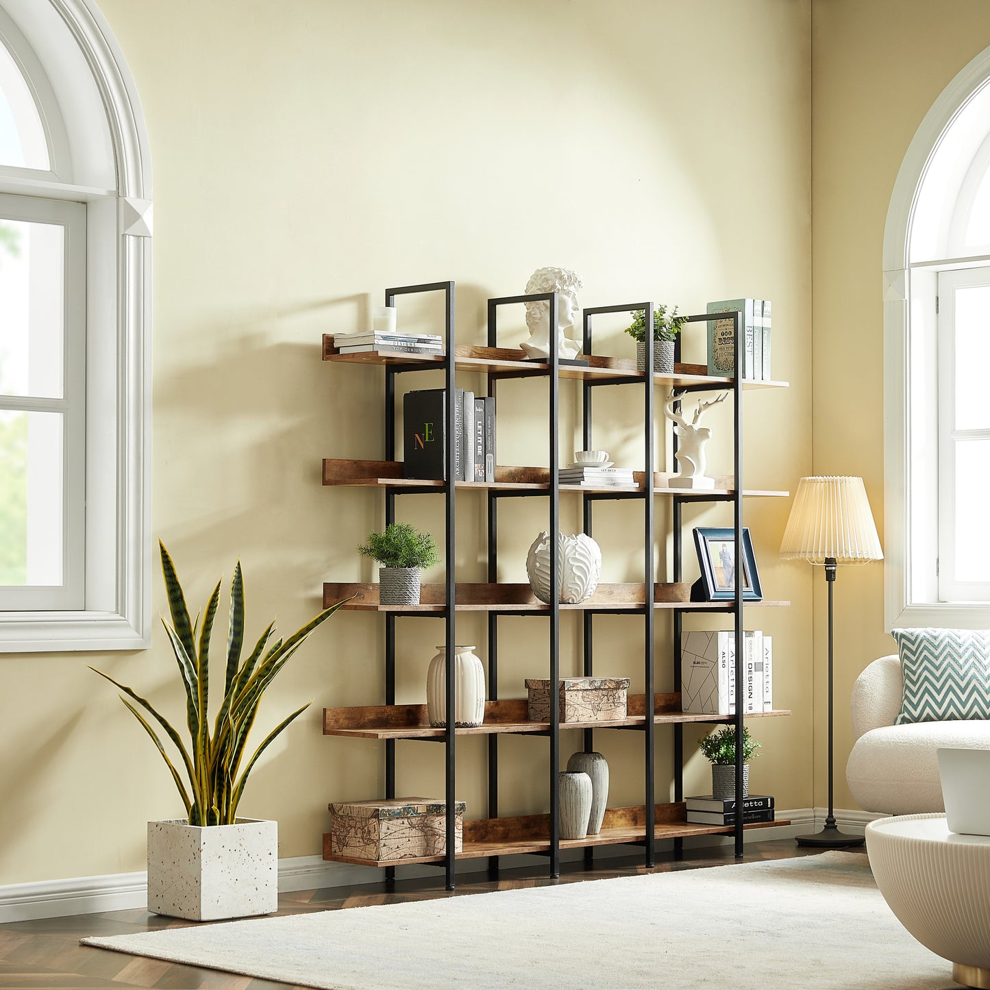 5 Tier Industrial Style Bookcase with Metal Frame