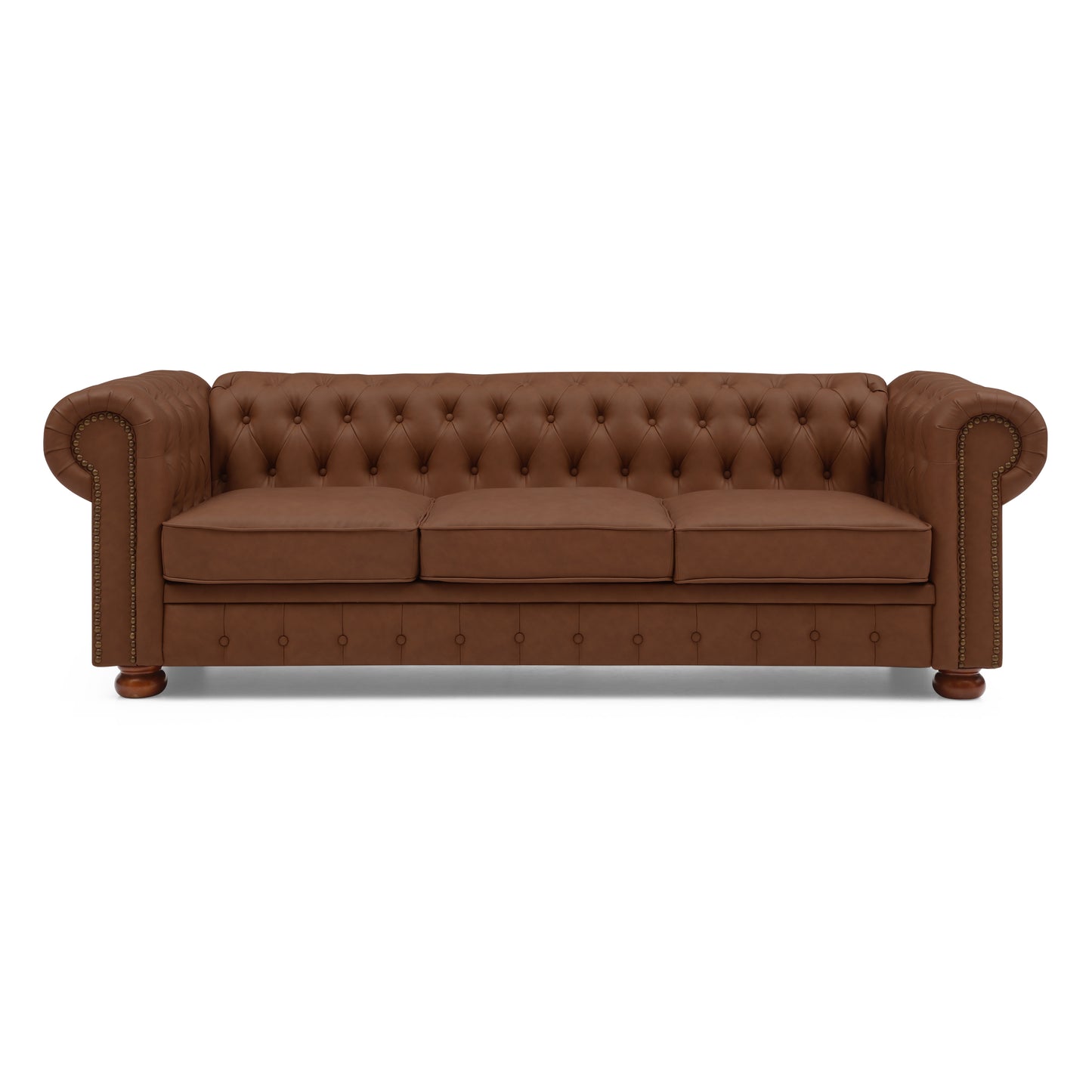 Brown Vegan Leather Tufted Sofa