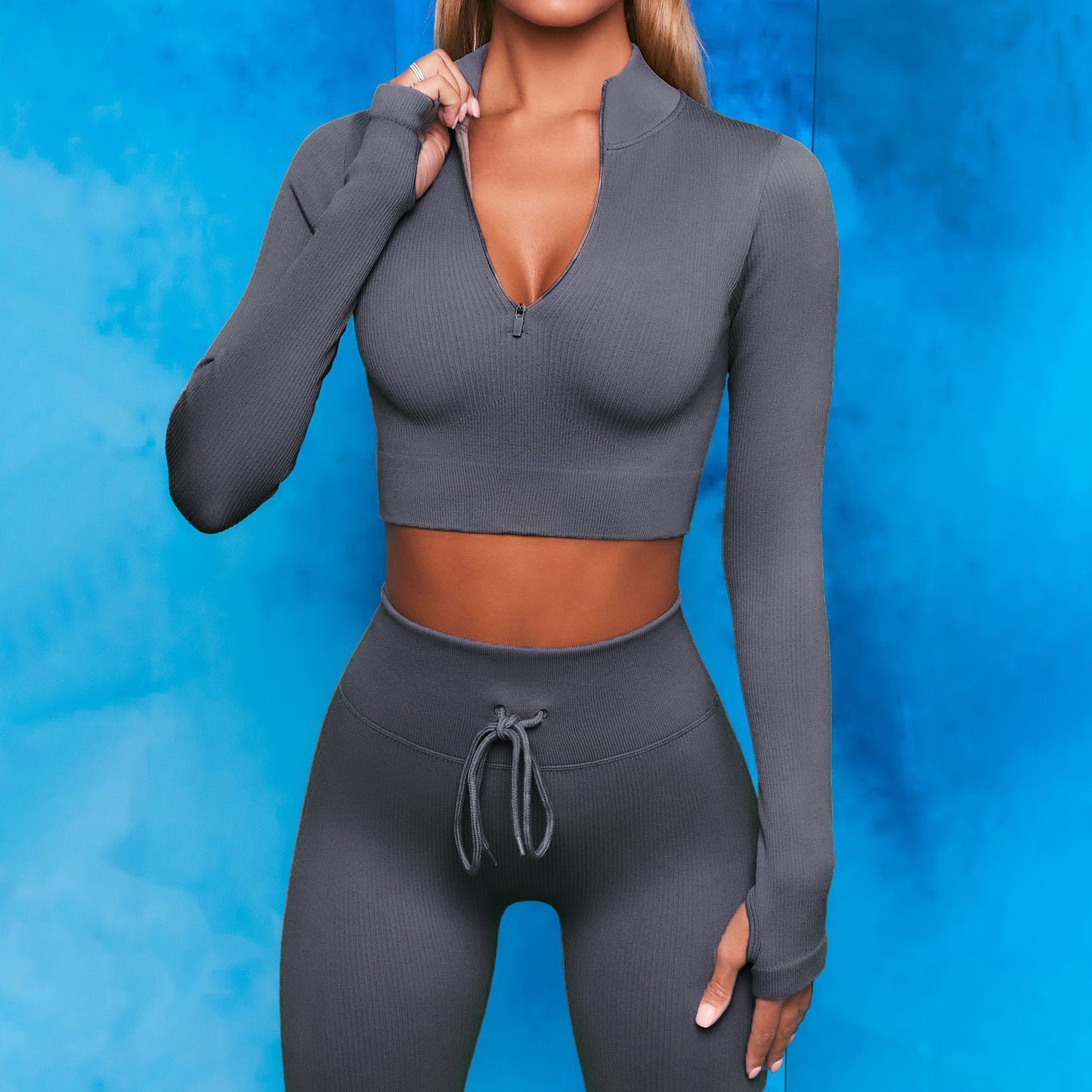 Feuchtigkeitsableitender Activewear-Anzug mit Kordelzug für Damen