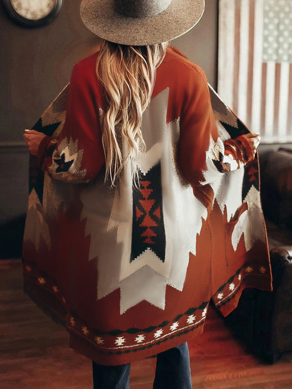 Cardigan-Pullover mit Tribal-Print 