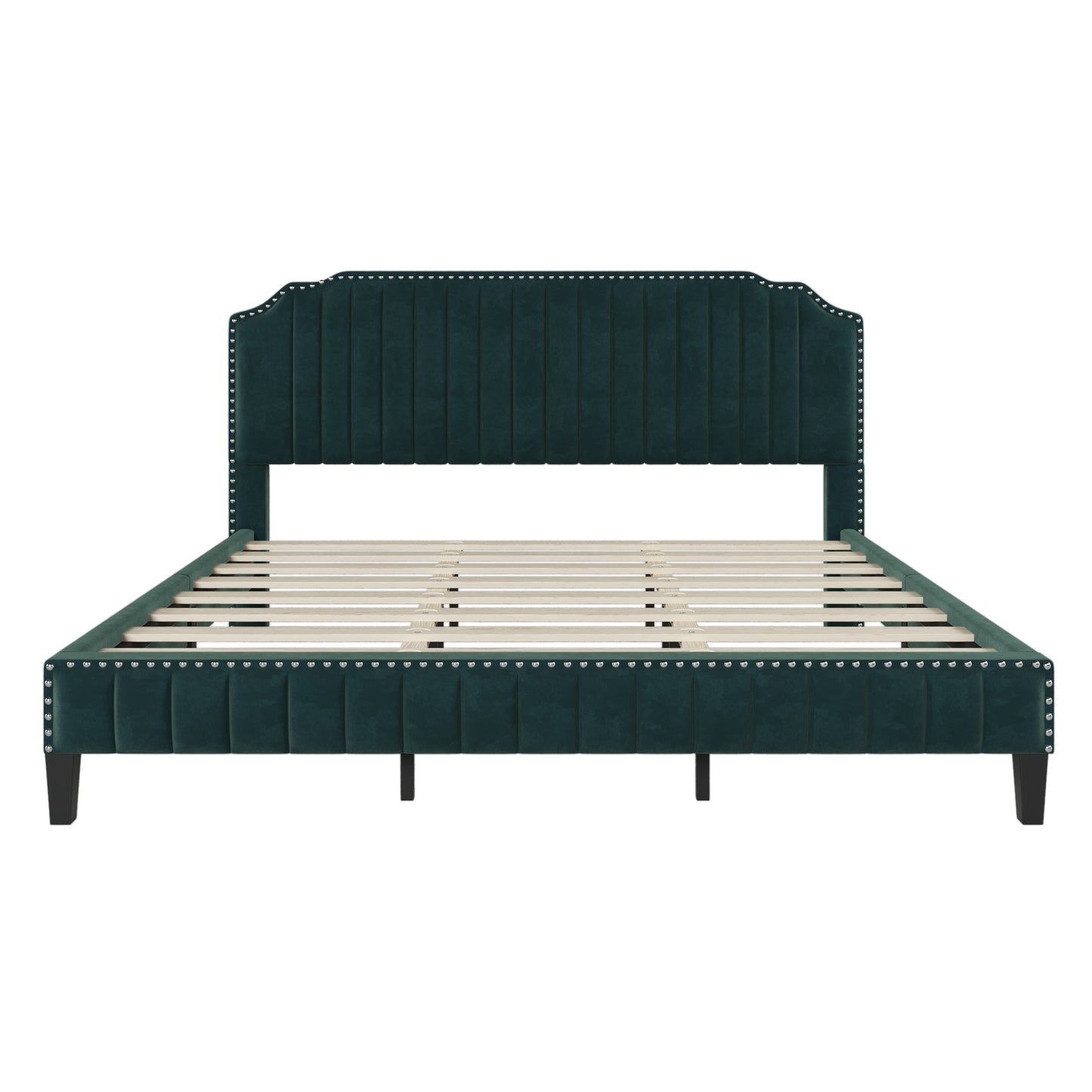 King Velvet  Solid Wood Frame Upholstered Platform Bed