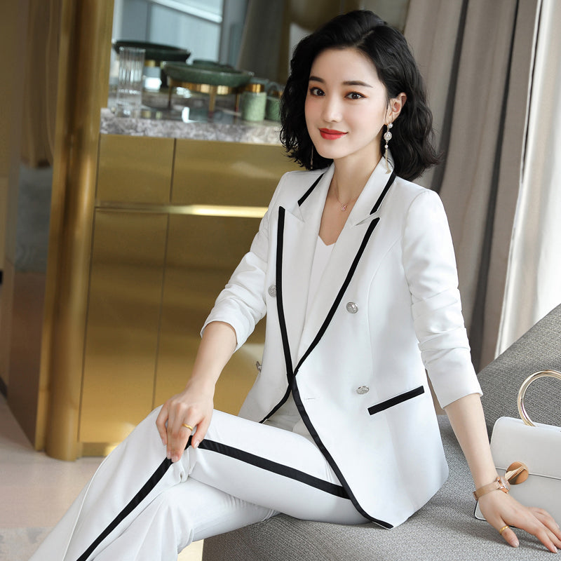 Two-Piece Double-Breasted Business Suit With Split Wide-leg Pants