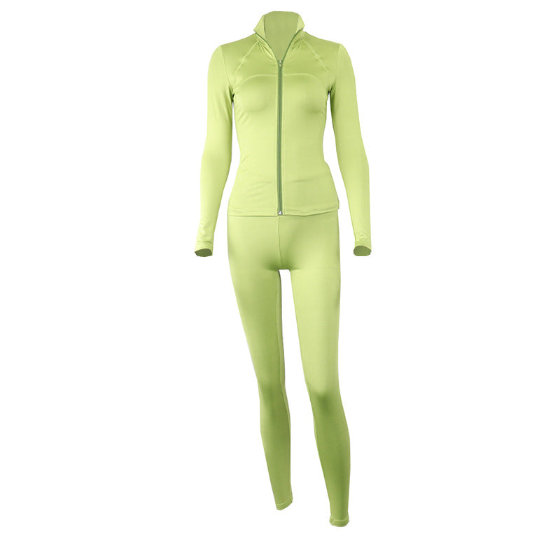 Zipped Jacket and Tights Fitness Activewear Set