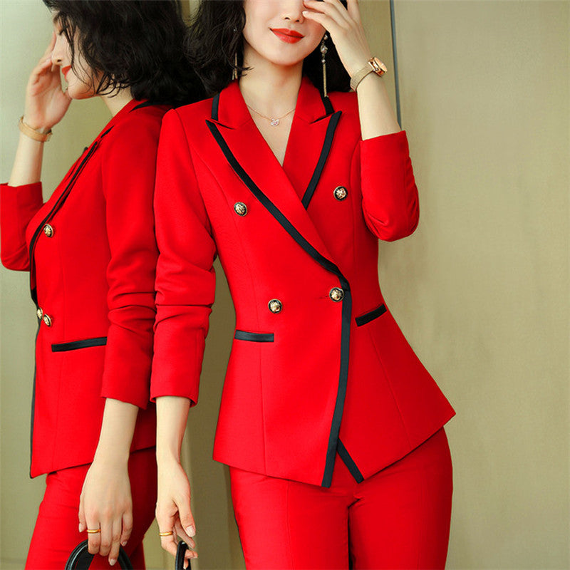 Two-Piece Double-Breasted Business Suit With Split Wide-leg Pants