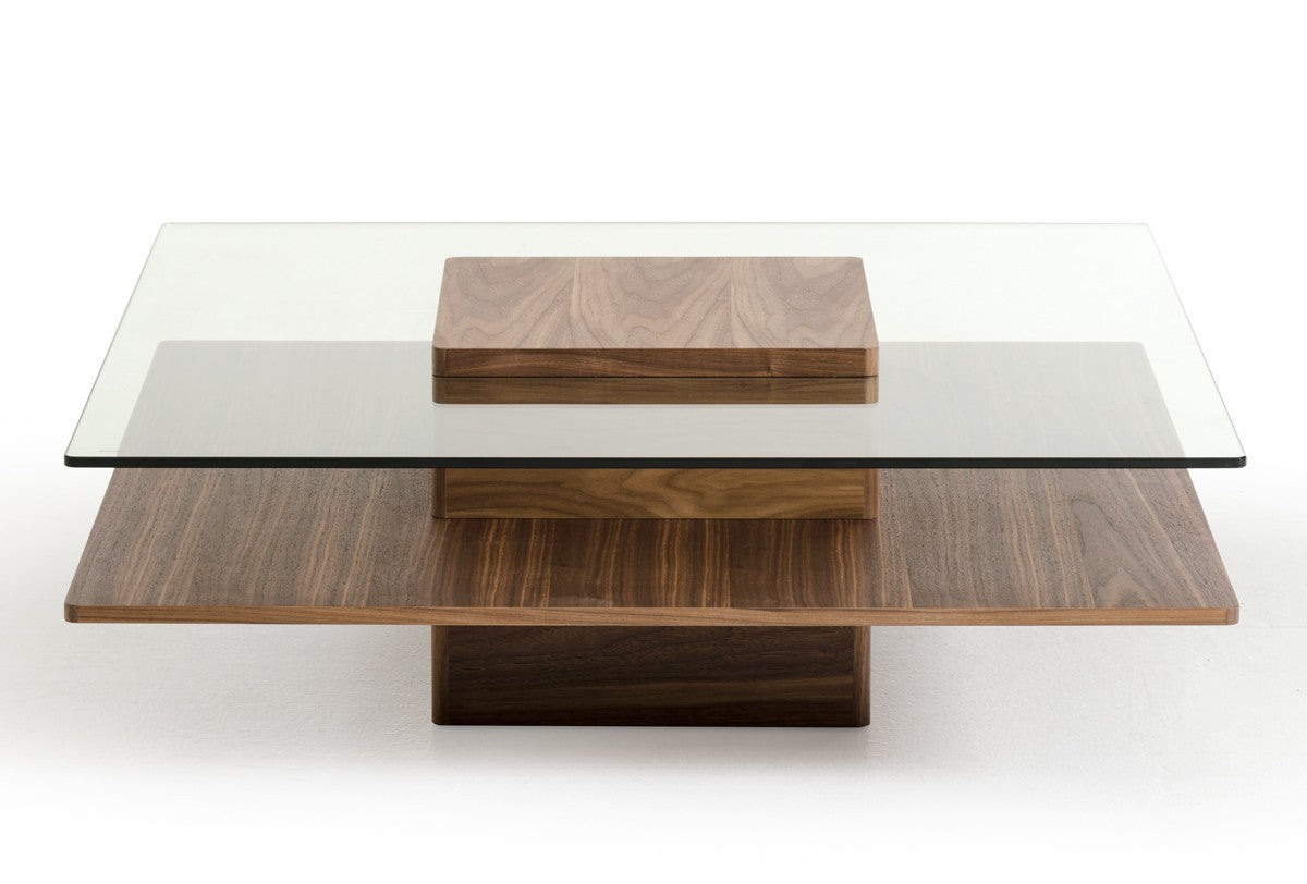 Modrest Clarion Modern Walnut and Glass Coffee Table