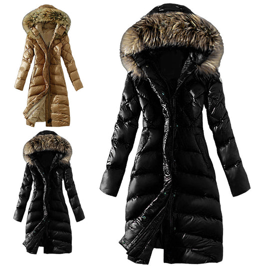 Long Bubble Coat with Faux Fur Collar